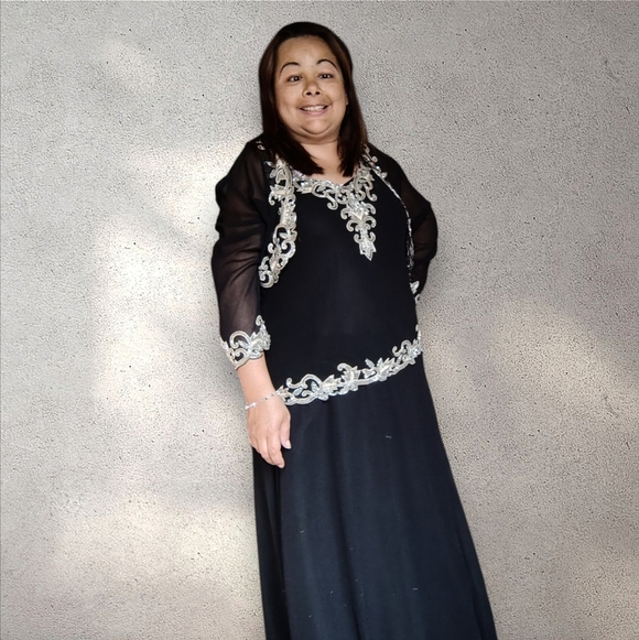 J KARA NEW YORK Black Dress with Gold Accents Women's Size 14 With Jacket NWOT - Picture 3 of 16